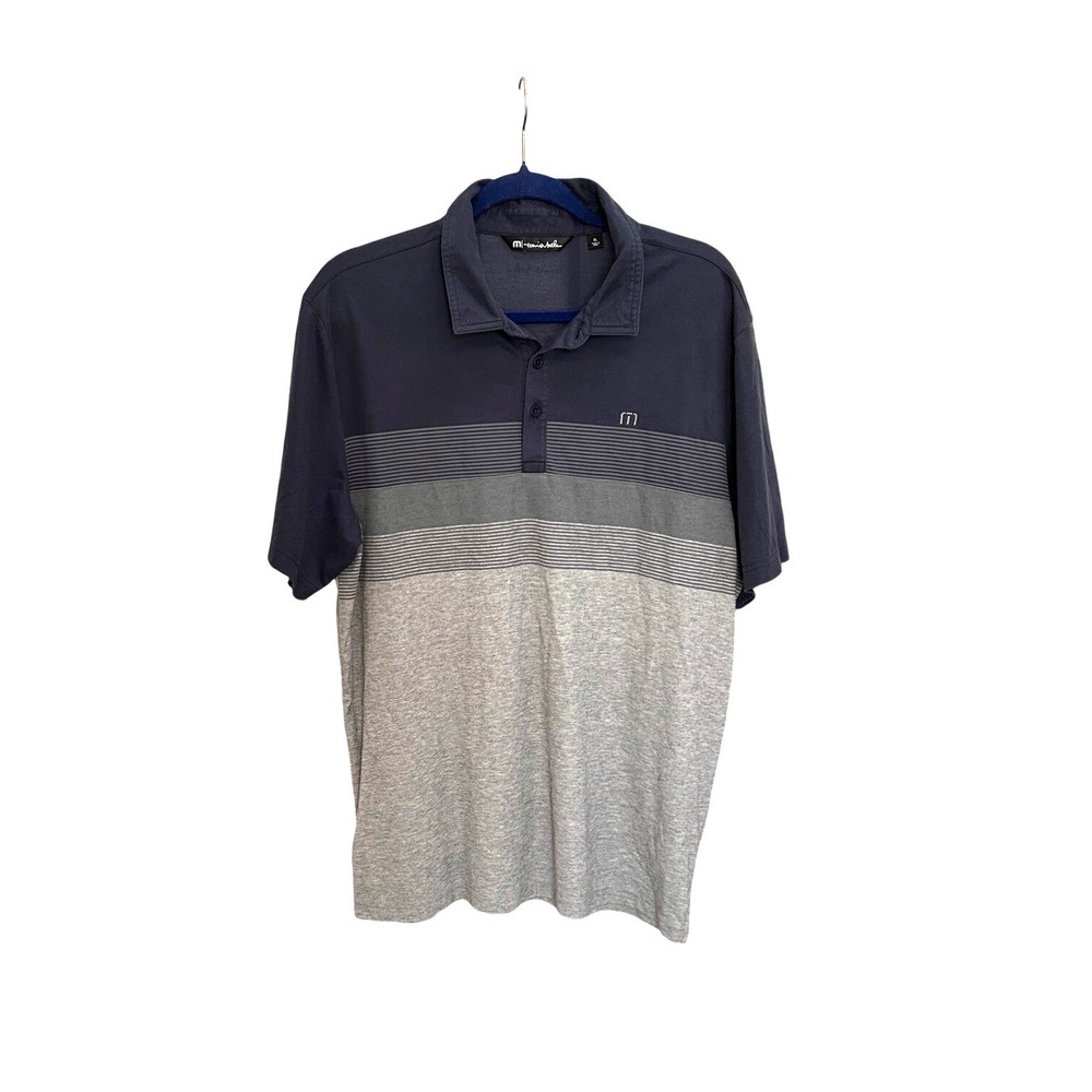 TravisMathew Mens XL Blue Grey Striped Pima Cotton Blend Golf Polo Shirt